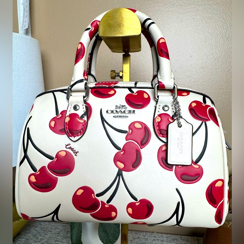Mini Rowan Crossbody Bag With Cherry Print.Coach Cherry Print White Handbag